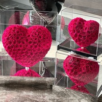 Boîte à fleurs carrée en acrylique Forever, fleurs réelles préservées, préservation à la glycérine, roses éternelles, ours en peluche, pour la remise des diplômes, la Saint-Valentin