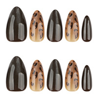 Meilleures ventes transfrontalières : Capsules d'ongles pré-dessinées prêtes à poser, collection Automne/Hiver, courtes, forme amande, motifs léopard et œil de chat