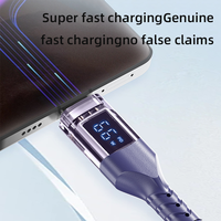 Câble de charge rapide USB-A Type-C avec affichage LED intelligent 66W - 1m/2m, tressé en nylon, durable, tête transparente, synchronisation des données pour téléphone portable