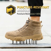 Botas de Trabajo para Hombre de Cuero Vacuno con Punta de Acero, Cómodas, con Cordones, Antideslizantes, con Suela de Goma, para Exteriores