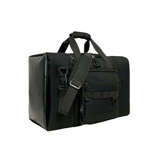 BSCI factory Custom Luxury European Black Leather Duffel Bag <b>Yoga</b> Gym Fitness <b>Shoes</b> PU Travel Bag For Mens - Product Image 1