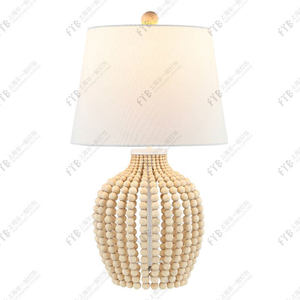 <b>Table</b> <b>Lamp</b> Solid Wood Bead Fabric Shade E27 LED Light Source Switch Control For Living Room Bedroom <b>Study</b> Bedside - Product Image 3