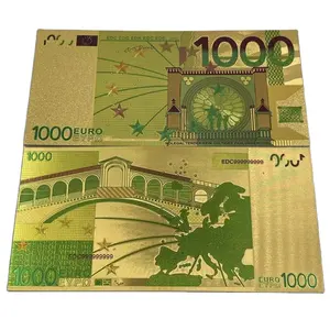 Preço por atacado euro 1000 bill 24k banhado a ouro folha cédula para coleção