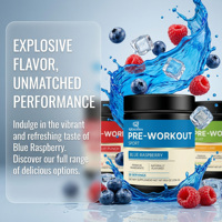 Qbioflex Polvo Pre-Entrenamiento con Logotipo Personalizado, Sabor Frambuesa Azul, para Deporte y Apoyo Inmunológico para Adultos