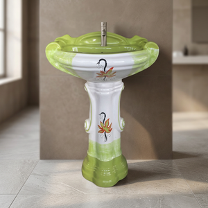 Lavabo de salle de bain en marbre beige Hôtel Maison Lavabos en marbre autoportants Évier sur pied en travertin - Product Image 3