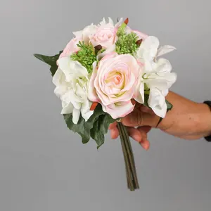 Ramo de flores de seda para dama de honor, Hortensia de rosas de boda, bohemio, blanco marfil