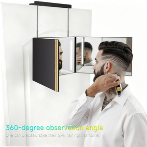 Miroir LED pliable à 3 volets avec crochet de <span class=keywords><strong>porte</strong></span>, pour coupe de cheveux, vue à 360°, commande tactile, portable, support de table pour barbier - Product Image 2
