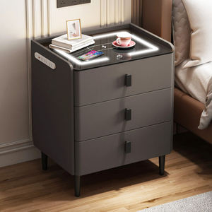 Table de chevet intelligente en teck de luxe moderne avec éclairage LED, chargement sans fil, rangement, design écologique, pour appartement et hôtel, assemblée - Product Image 2