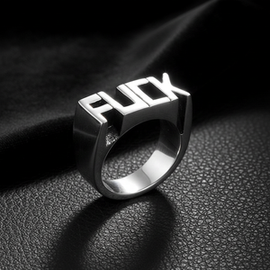 Bague Statement en Acier Inoxydable 316L « FK » pour Homme, Plaqué Or Argenté Antique, Style Audacieux, Tendance Motard, Punk, Hip Hop - Product Image 1