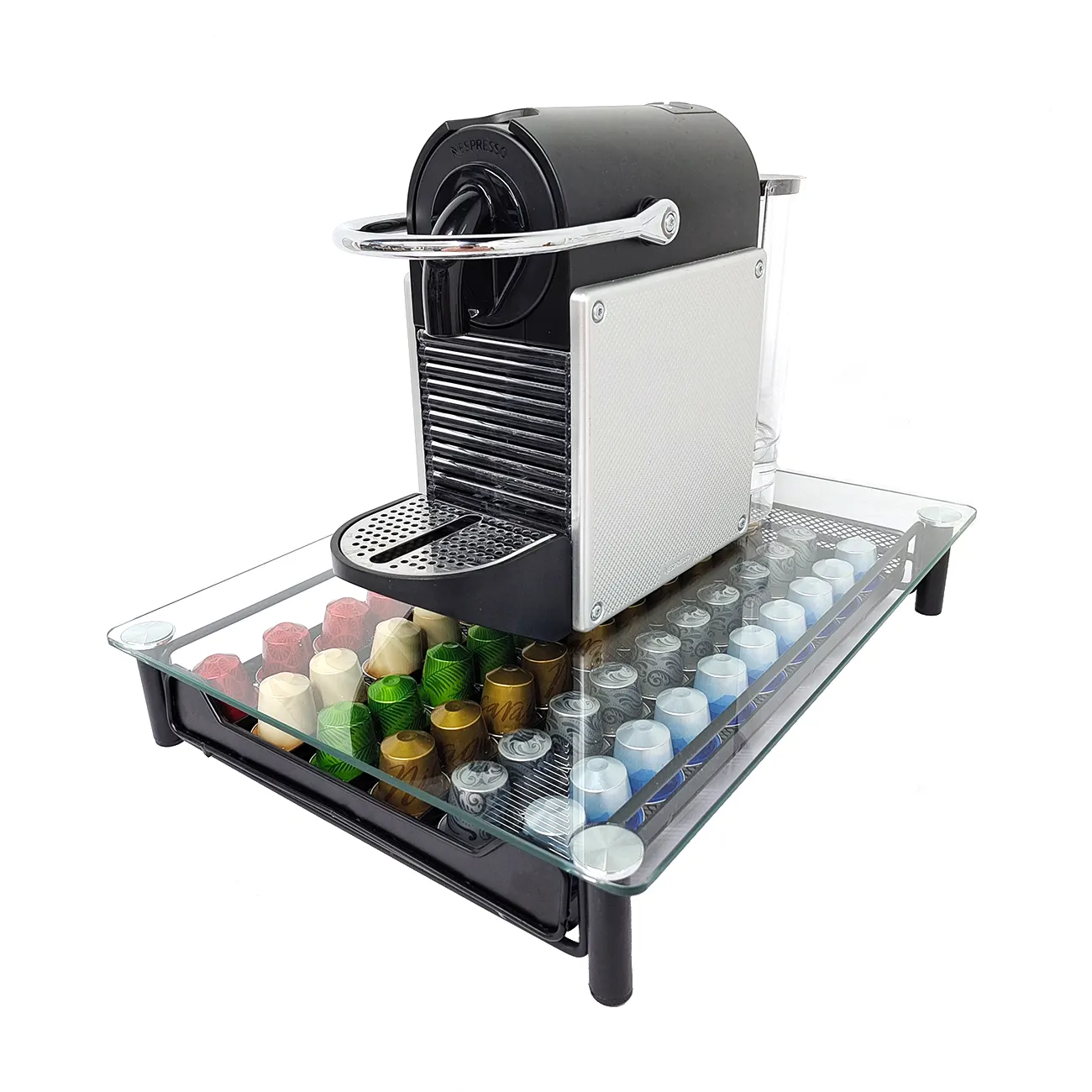 2022 The latest hot selling coffee box holder drawer Nespresso glass type glass plane be used to place coffee machine