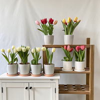 Mini Desktop hijau buatan bunga Tulip sentuhan nyata hijau plastik untuk dekorasi kantor & rumah Modern untuk pernikahan