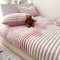 Housse de matelas épaisse et chaude à rayures, en peluche de lapin à bulles, couleur dégradée, drap-housse intégral