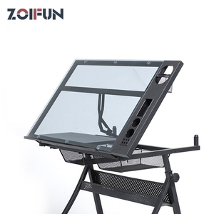 High Quality Transparent Drafting <strong>Drawing</strong> Glass Top Height Adjustable <strong>Desk</strong> With Pencil Holder and Two Drawers - Product Image 2
