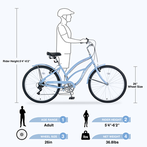 ZUKKA 26インチビーチ自転車7スピードクルーザー自転車女性用スチールフレームとVブレーキ付き - Product Image 5