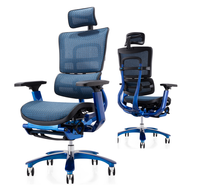 Chaise de bureau ergonomique à dossier haut laqué bleu Chaise en maille élévatrice au design moderne Maille en tissu tournante inclinable