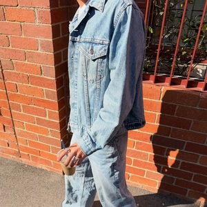 <b>Custom</b> Men High Quality Button up Light <b>Denim</b> <b>Denim</b> <b>Jacket</b> Set Loose Fit Casual Streetwear Two-Piece Outfit for Men - Product Image 2