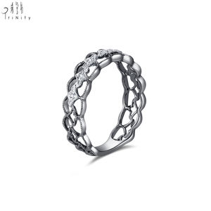 Anillo de Diamantes Naturales Reales de Oro Blanco y Negro Sólido de 18K, Diseño Clásico Europeo Vintage de Alta Calidad para Mujer, Ideal para Fiestas - Product Image 4