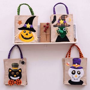 Décorations d'Halloween, sac fourre-tout en toile de jute à motif de citrouille de dessin animé, sac à bonbons pour la fête de la Toussaint, sacs cadeaux pour enfants - Product Image 2