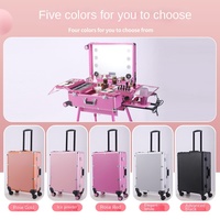 Valise trolley Bluetooth en alliage d'aluminium pour maquilleurs, pliable, multifonctionnelle, pour tatoueurs, boîte à outils de beauté, avec éclairage et poignée télescopique, pour cosmétiques