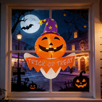 Décoration de jardin gonflable d'Halloween pour extérieur, fantôme de 3,5 pieds avec visage orange, autocollant de fenêtre, lumières LED intégrées