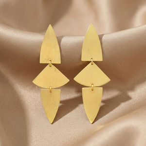 Handmade Brass Gemstone Drop Earrings 24K Gold Plated Unisex <b>Boho</b> Ethnic Fashion - Product Image 3