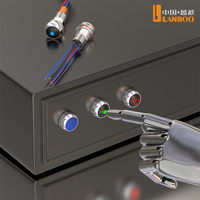 Interrupteur à bouton-poussoir métallique étanche LANBOO 12 mm IP65 IP67 1NO 7A, momentané ou à enclenchement, avec symbole LED d'alimentation, pré-câblé pour montage sur panneau