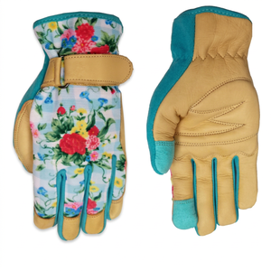 Guantes de Trabajo de Cuero con Estampado Floral JNA GROUP, Muñequera Ajustable, Puntas de Dedos Texturizadas Antideslizantes, Seguridad de Uso General, 4 Mil - Product Image 1