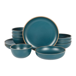 Bán buôn Nordic màu xanh đậm tấm & bát đặt tùy chỉnh nhà hàng sang trọng melamine đồ ăn món ăn loạt vàng rim bên - Product Image 1