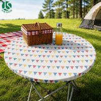 Drap de table rond ajusté en PEVA avec bords élastiques, imperméable, à dos en flanelle, pour camping et fêtes en extérieur, facile à nettoyer, réutilisable