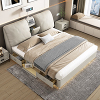 Hochwertiges Italienisches Multifunktionales Stauraumbett Massivholzrahmen Regeneriertes Leder-Polster Kingsize für Schlafzimmer