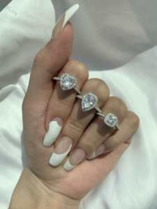 Dylam 925纯银心形戒指女性可调戒指珠宝辉石滴水金和订婚戒指 - Product Image 3