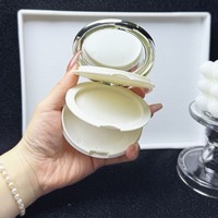 Boîtier de fard à joues ovale de luxe vide avec miroir et plateau pour éponge, 84,5 mm, en plastique, pour poudre cosmétique, OEM ODM personnalisé