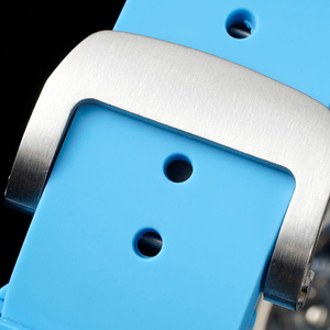 Men's light blue <b>rubber</b> strap crystal tourbillon <b>watch</b>, tonneau-shaped skeleton mechanical <b>watch</b> - Product Image 6