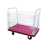 Chariot de rangement amovible à quatre roues en plastique rouge 90x60cm avec grille de protection, usage industriel, capacité 300KG