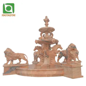 Fuente de mármol decorativa personalizada para exteriores, escultura, fuente de agua grande con estatua de Leones en Stock