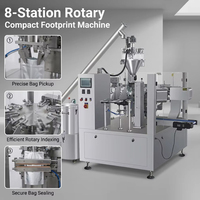 Machine d'emballage rotative 8 stations pour sachets préformés de poudre, épices, curcuma, sachets à fond plat avec imprimante de date