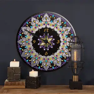 Diamond Clock Purple Mandala New Iron Tin Painting acrilico Crystal Paint By Number parete fai da te per la decorazione della casa