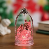 Veilleuse de crèche religieuse transparente en PC avec LED, alimentée par piles, décorations de Noël