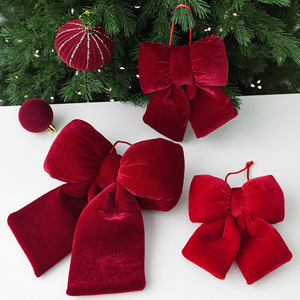 Fábrica al por mayor Navidad terciopelo <span class=keywords><strong>rojo</strong></span> mariposa arco colgante decoración lujo alta calidad árbol de Navidad arco ornamento - Product Image 3