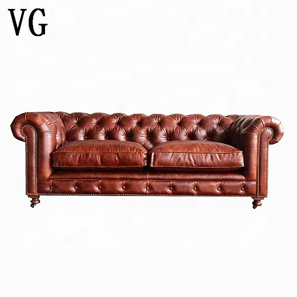 Classic Italia in pelle di cera divano chesterfield 2 posti divano del soggiorno pulsante indietro marrone divano in pelle