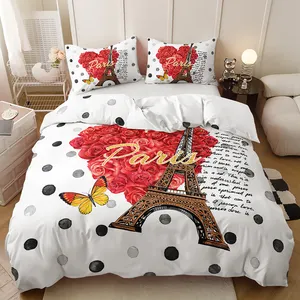 3D digital printing bedding polka dot love rose eiffel tower full size QUEEN comforter set bedding set