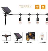Guirlande lumineuse solaire USB extérieure 48 pieds 15 ampoules S14 Globe IP65 PVC noir avec ampoules LED E27 Edison pour décoration de mariage