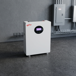 Batería de fosfato de hierro y litio (LiFePO4) SES de 5 kWh y 48 V, IP65, todo en uno, montada en pared, integrada verticalmente, con inversor para una energía eficiente. - Product Image 1