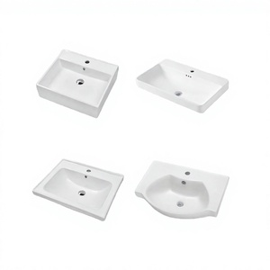 Vasque de salle de bain rectangulaire en porcelaine au design moderne, à poser sur meuble, avec robinet monotrou, facile à nettoyer - Product Image 4