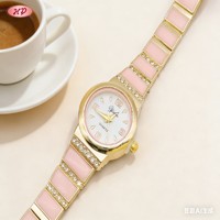 Montre unisexe élégante en laiton plaqué or 18 carats avec boîtier en alliage Hengdian, émail rose et zircon, vente en gros, non étanche