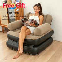 Canapé Gonflable Multifonctionnel Pliable avec Coussin de Soutien et Pompe à Pied – Idéal pour l'Intérieur et l'Extérieur – Cadeau Parfait pour la Détente