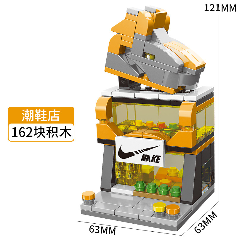 Vista de la calle-caja de zapatería de moda