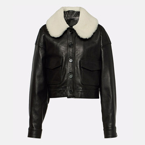 Chaqueta de Motociclista de Cuero Negro Desgastado para Mujer, Chaqueta de Cuero Genuino Transpirable de Estilo Vintage Acolchada y Larga - Product Image 1