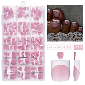150 faux ongles de pieds à presser, style French Manucure, rose nude, carrés, réutilisables, en PMMA, pour pédicure et <span class=keywords><strong>nail</strong></span> <span class=keywords><strong>art</strong></span> - Product Image 4