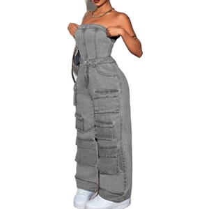 Combinaison en jean sans manches avec plusieurs poches pour femme – Nouvelle collection en gros - Product Image 4